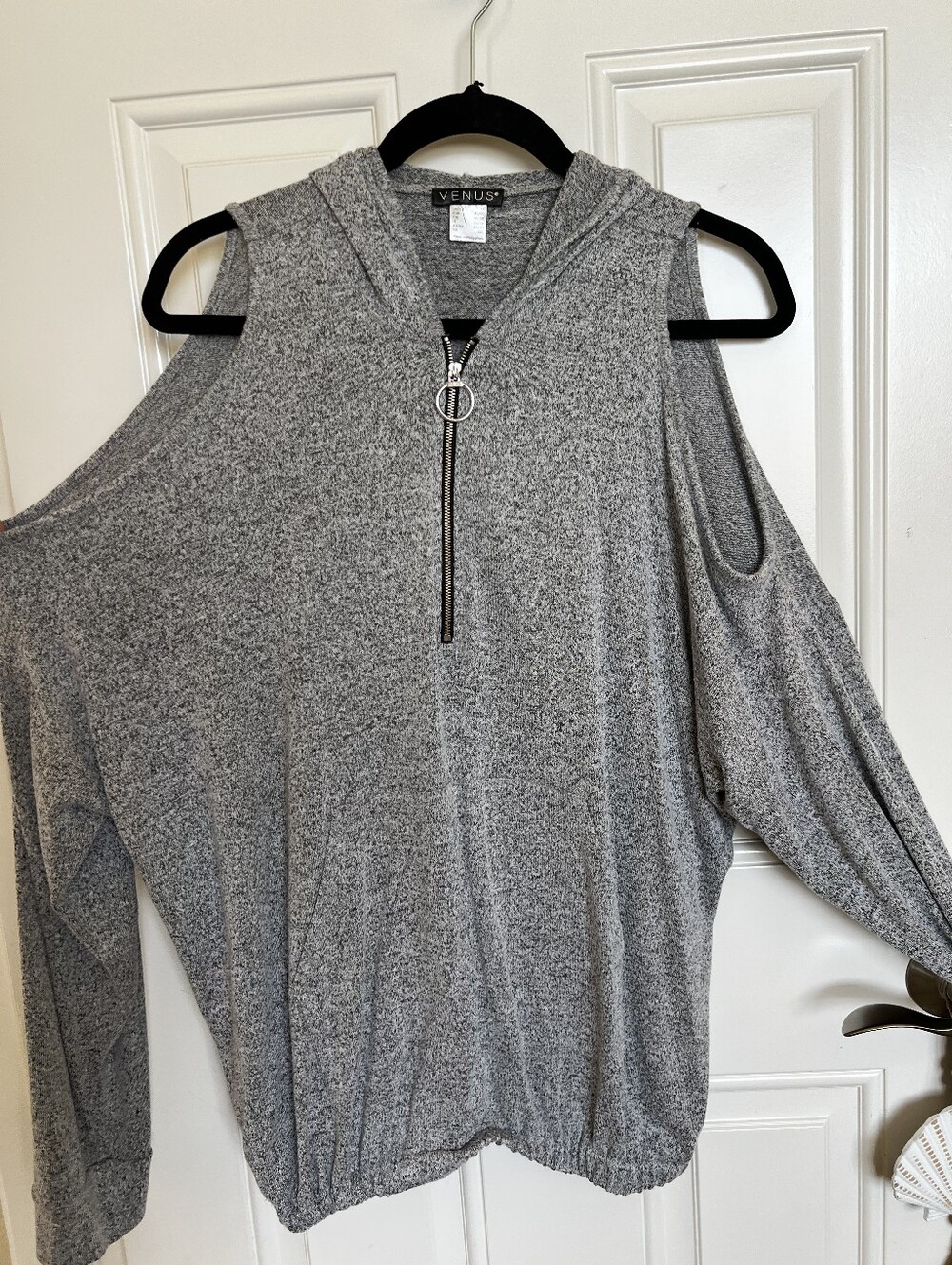 Venus Gray Sweater With Shoulder Style.